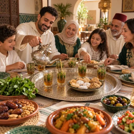 قفة صينية أتاي من بيت الأندلس — أتاي مغربي بالنعناع مع الحلويات